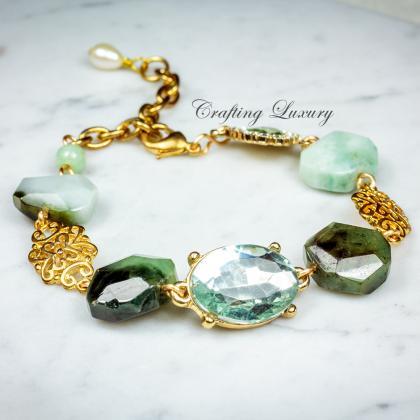 Chunky Jadeite Beads Bracelet With Freshwater..