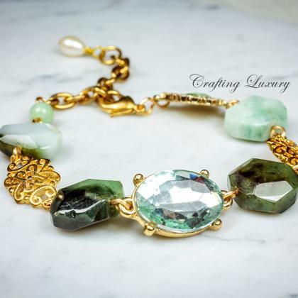 Chunky Jadeite Beads Bracelet With Freshwater..