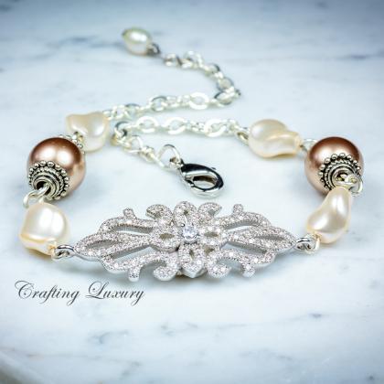 Classy Vintage Inspired Swarovski Pearls Bracelet..