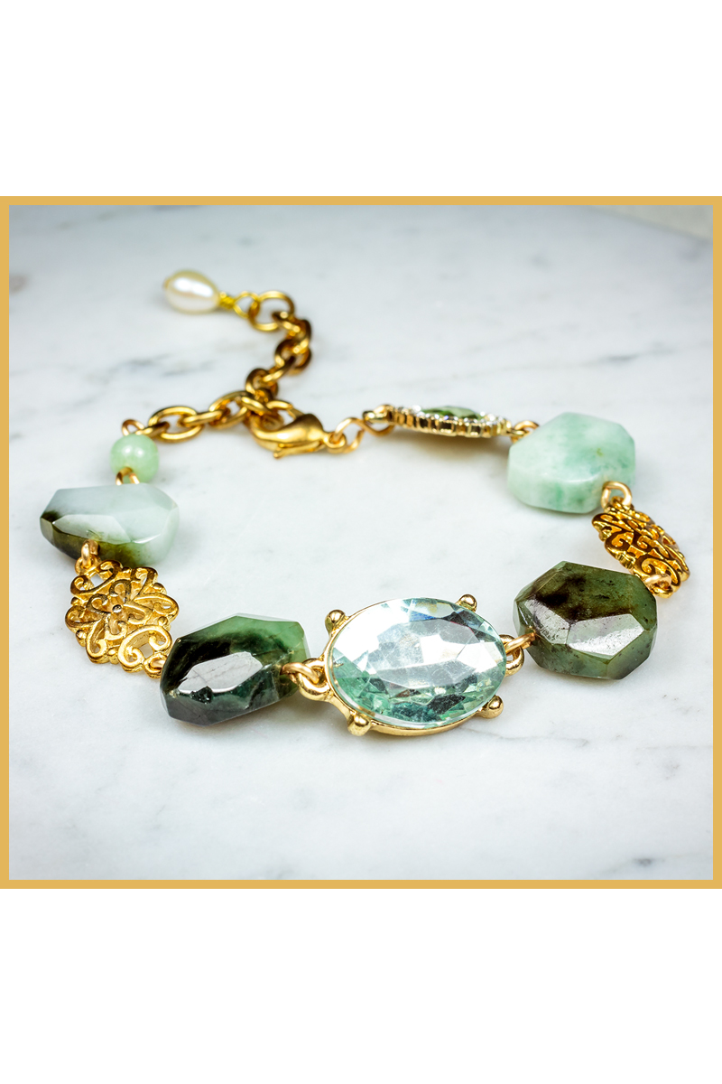 Chunky Jadeite Beads Bracelet With Freshwater Pearl Charm