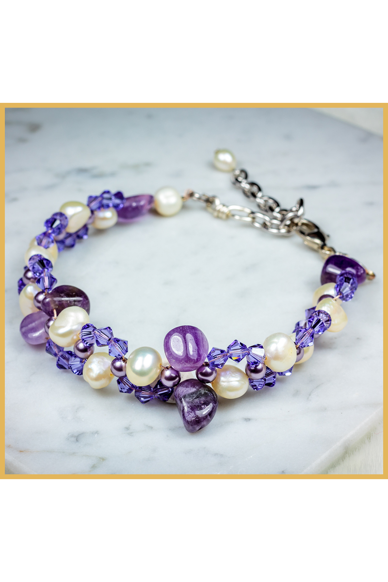 Amethyst Freshwater Pearl Weaved Style Bracelet
